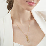 14K Gold Diamond Fluted Tab Link Pendant Necklace