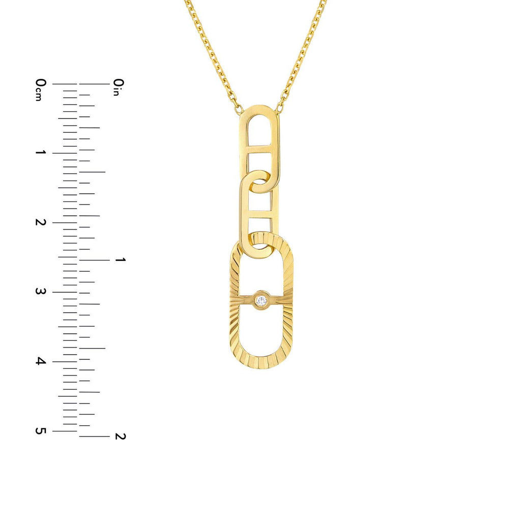 14K Gold Diamond Fluted Tab Link Pendant Necklace