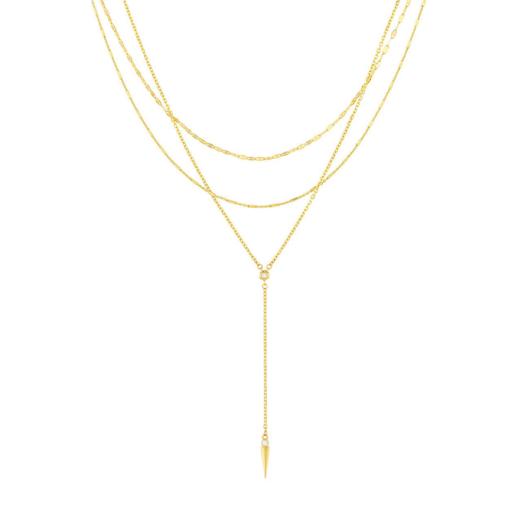 14K Gold Multi Layered Diamond Spike Lariat Necklace