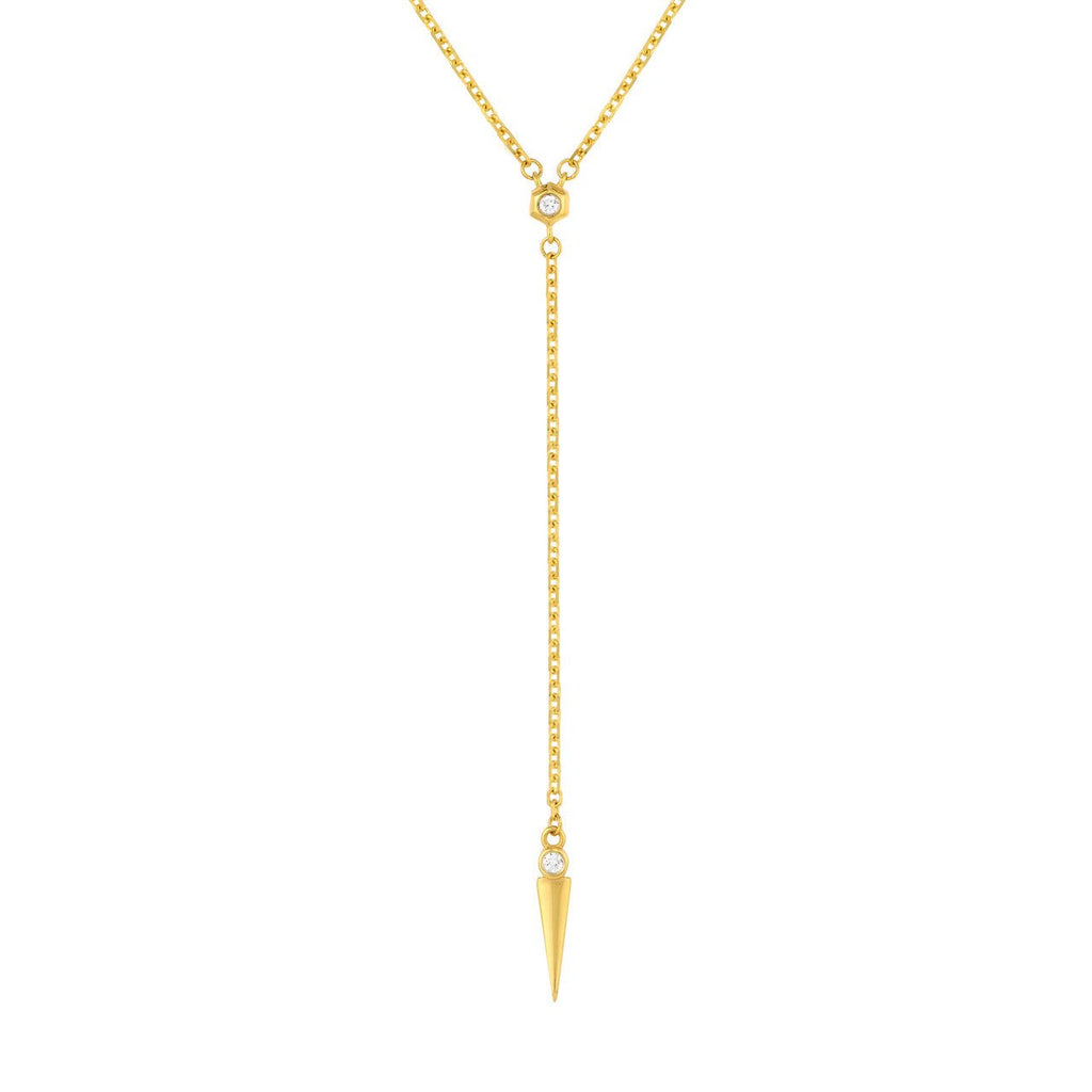 14K Gold Multi Layered Diamond Spike Lariat Necklace