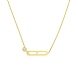 14K Gold Paper Clip Style and Diamond Bezel Pendant Necklace