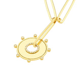 14K Gold Diamond Bezel Trim Disk Diamond Lariat Pendant Necklace