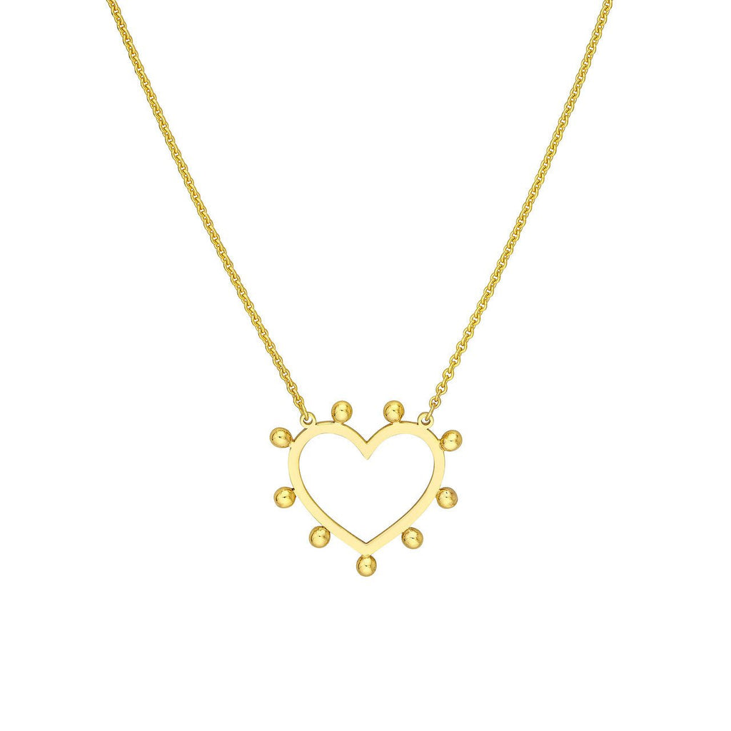 14K Gold Bead-Trim Heart Pendant Necklace