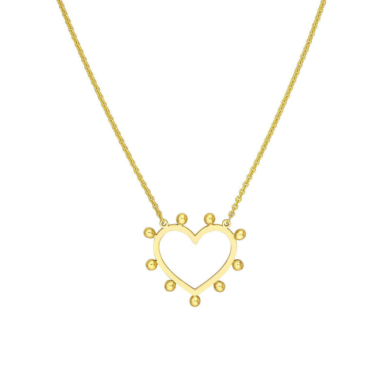 14K Gold Bead-Trim Heart Pendant Necklace