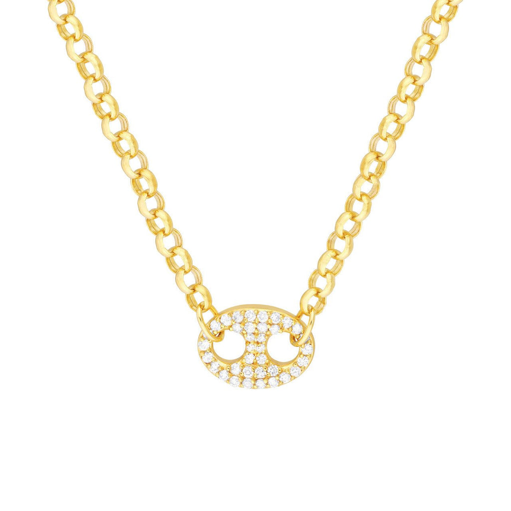 14K Gold Diamond Mariner Pendant Roll Chain Necklace