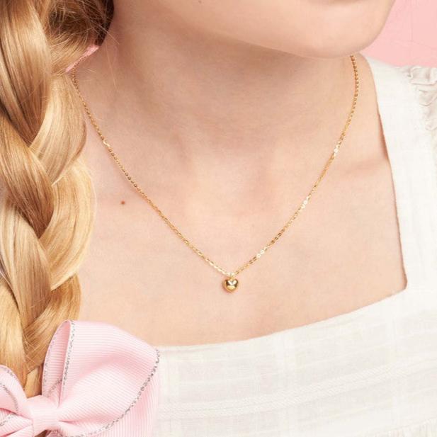 14K Gold Heart Puff Pendant Children's Necklace