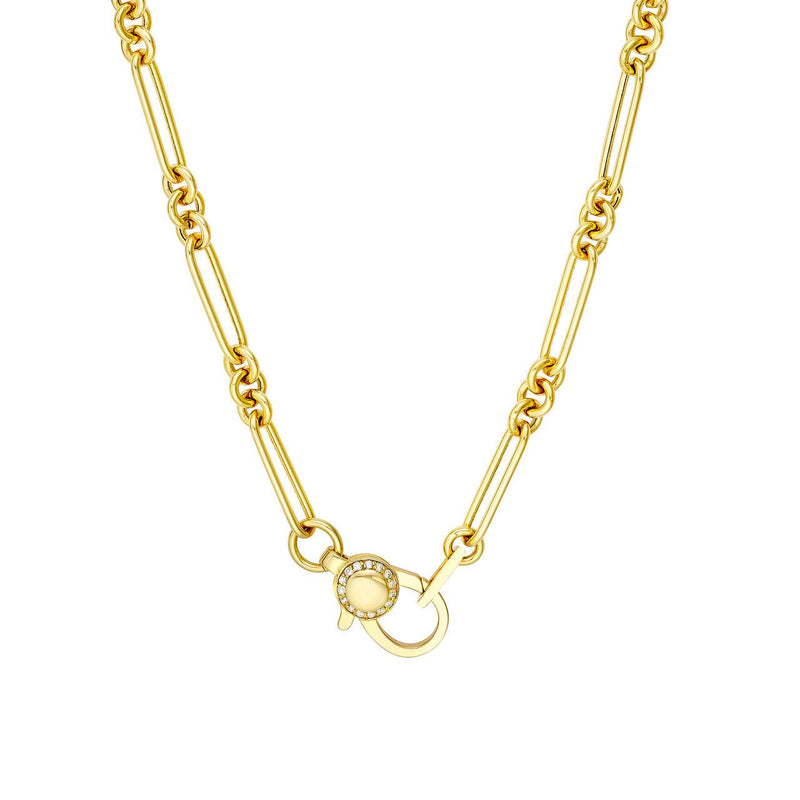 14K Gold 3+1 Style Paper Clip Necklace with Diamond Lock