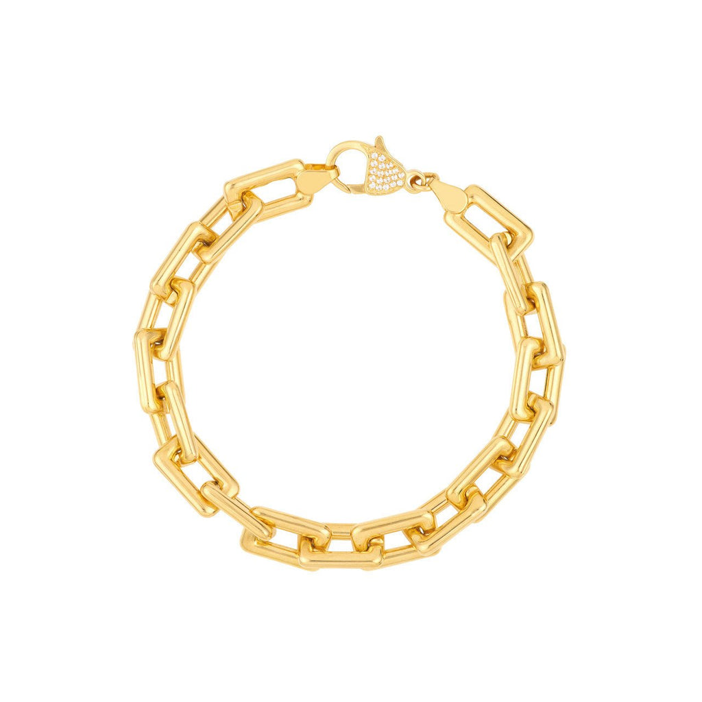 14K Gold Thick Squared Paper Clip Bracelet with Diamond Lock