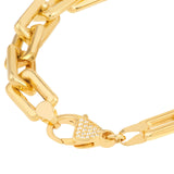 14K Gold Thick Squared Paper Clip Bracelet with Diamond Lock