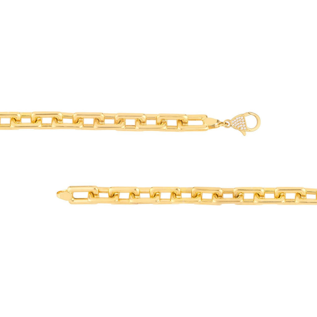 14K Gold Thick Squared Paper Clip Bracelet with Diamond Lock