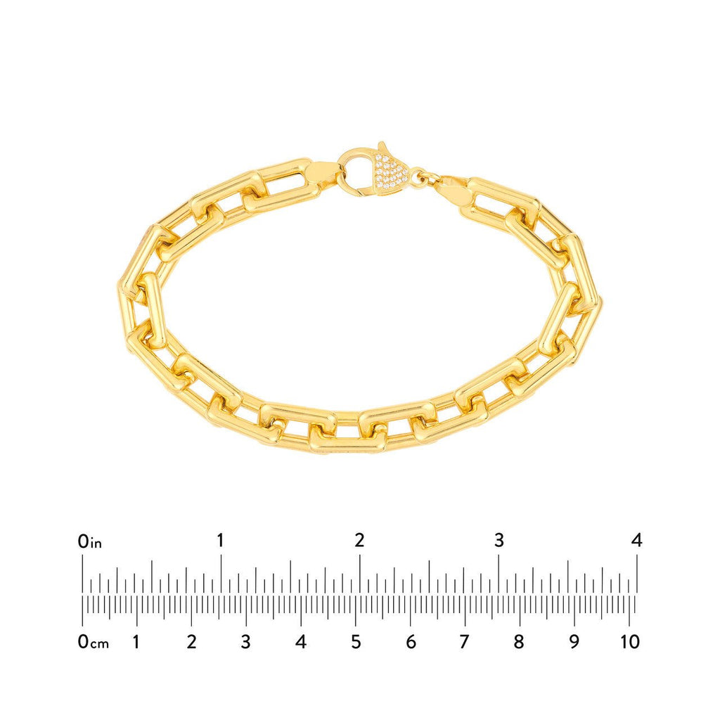 14K Gold Thick Squared Paper Clip Bracelet with Diamond Lock