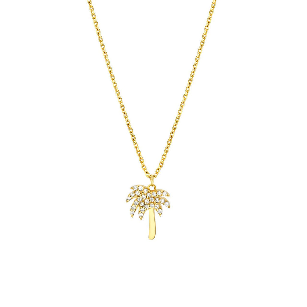 14K Gold Diamond Palm Tree Pendant Necklace