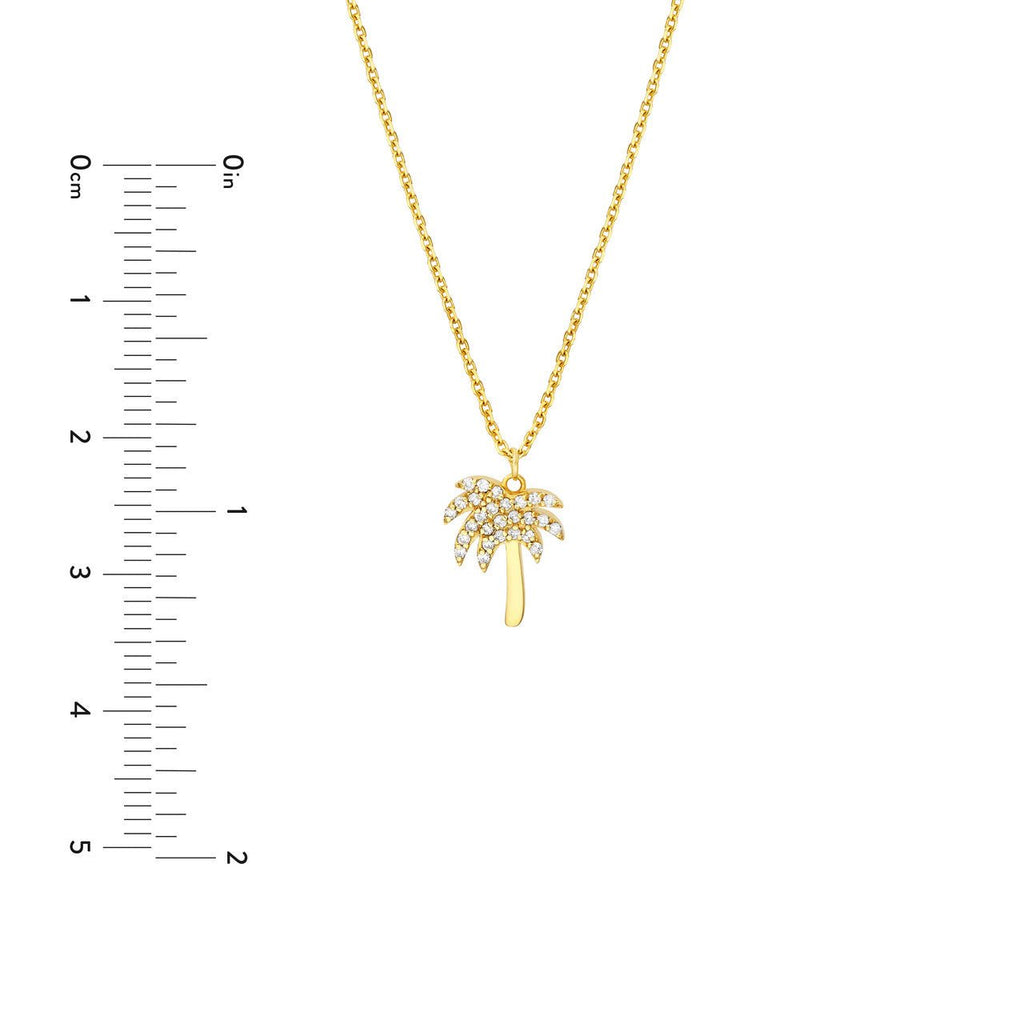 14K Gold Diamond Palm Tree Pendant Necklace