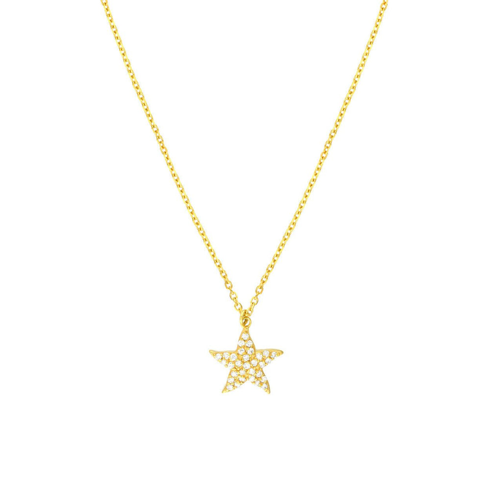 14K Gold Diamond Pave Starfish Pendant Necklace