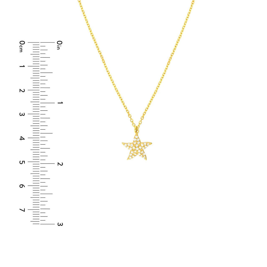 14K Gold Diamond Pave Starfish Pendant Necklace