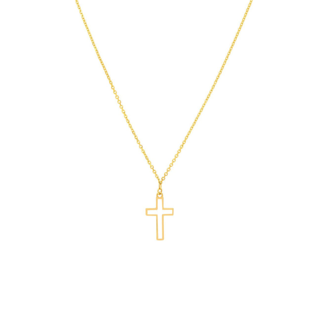 14K Gold White Enamel Cross Pendant Necklace