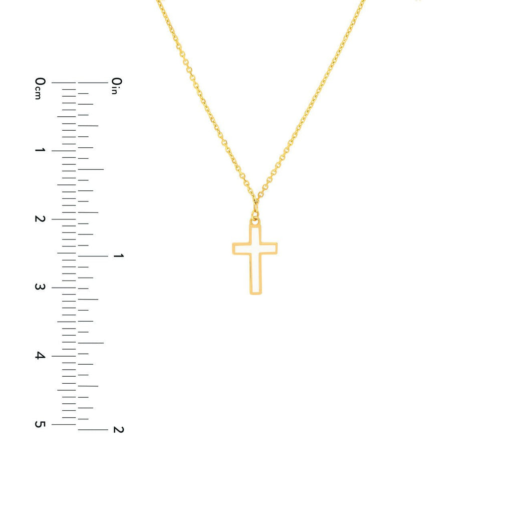 14K Gold White Enamel Cross Pendant Necklace