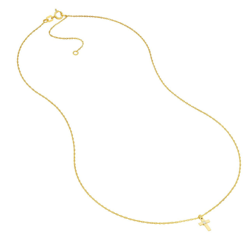 14K Gold Single Diamond Bezel Cross Pendant Necklace