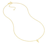 14K Gold Single Diamond Bezel Cross Pendant Necklace