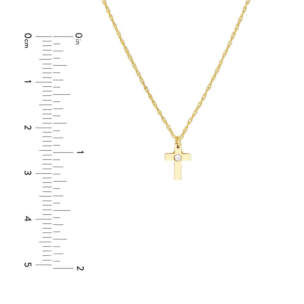 14K Gold Single Diamond Bezel Cross Pendant Necklace