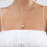 14K Gold Fluted Diamond Three Stone Heart Pendant Necklace