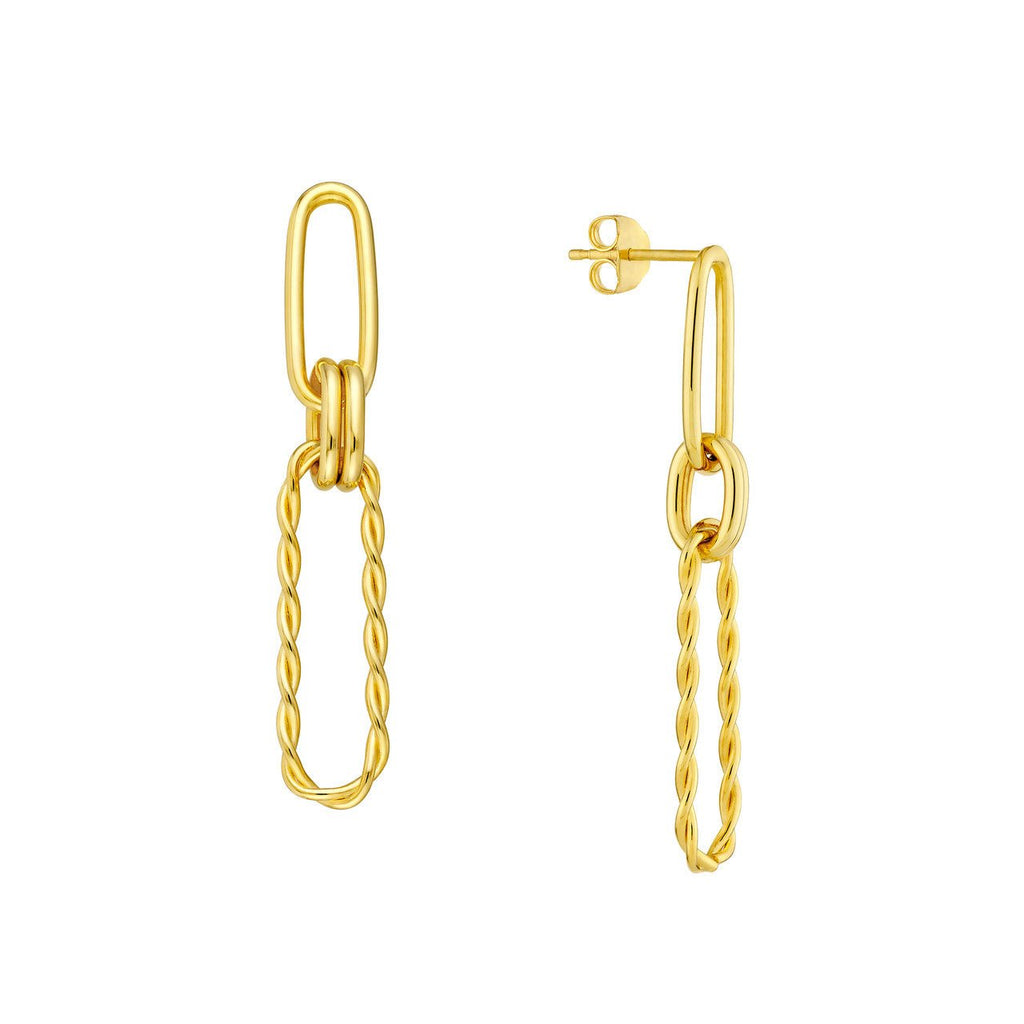 14K Gold Twist and Paper Clip Drop Earrings