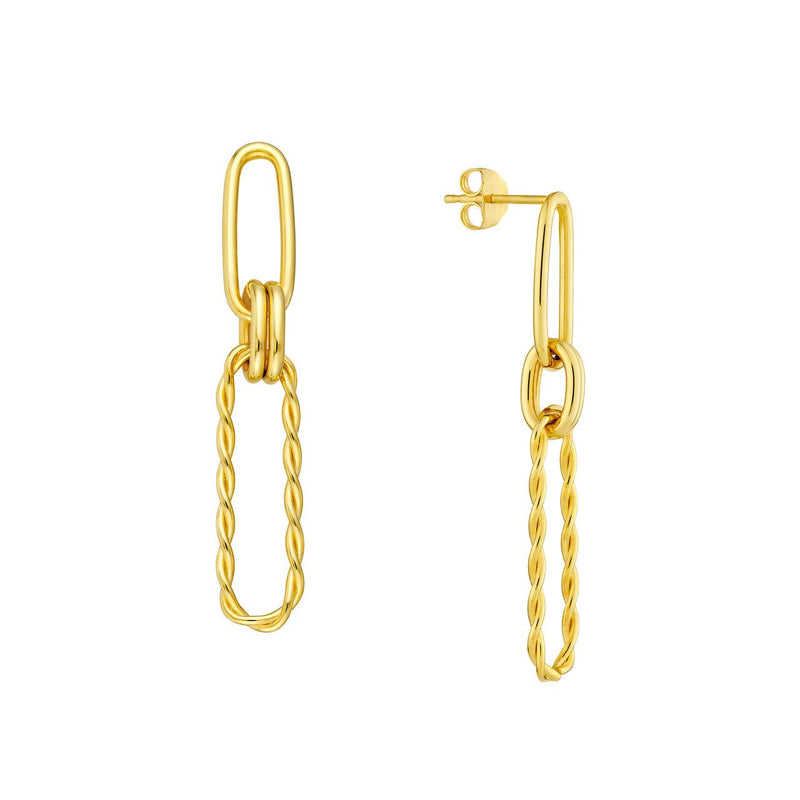 14K Gold Twist and Paper Clip Drop Earrings