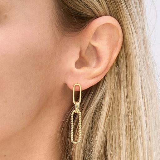 14K Gold Twist and Paper Clip Drop Earrings