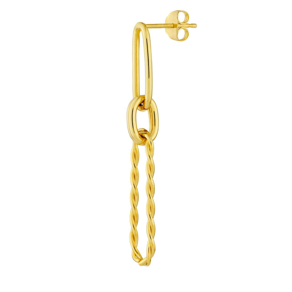 14K Gold Twist and Paper Clip Drop Earrings