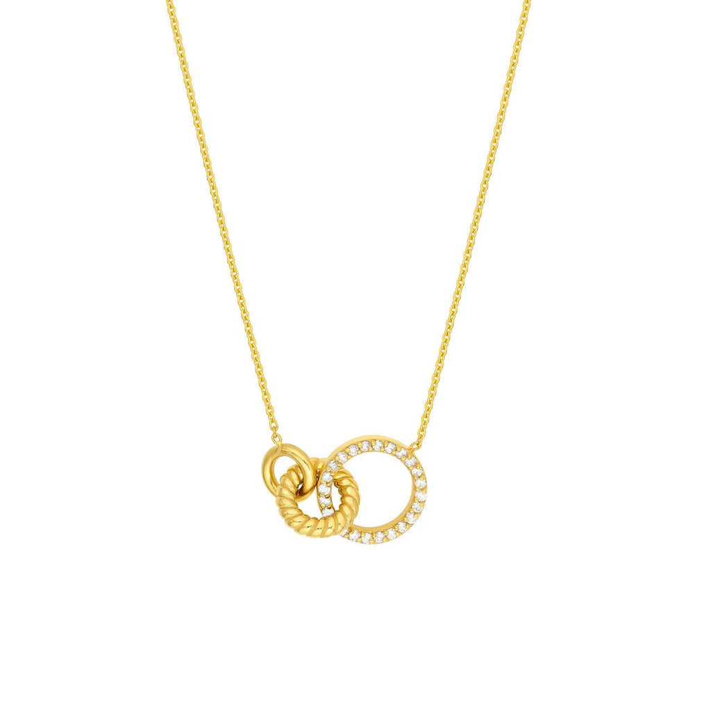 14K Gold Linked Diamond and Rope Ring Pendant Necklace