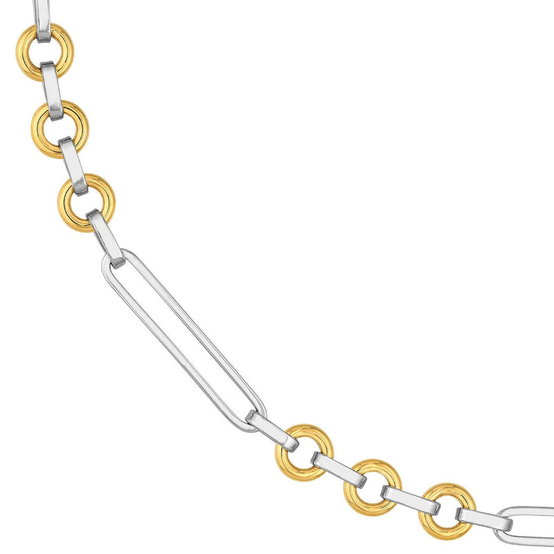14K Two Tone Gold Oval and Round Link Rolo Chain Necklace