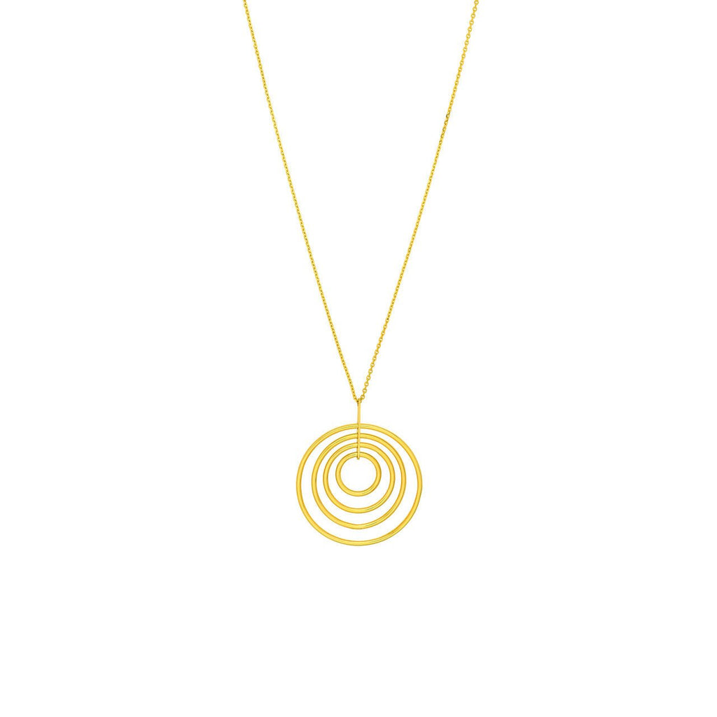 14K Gold Concentric Circle Pendant Necklace