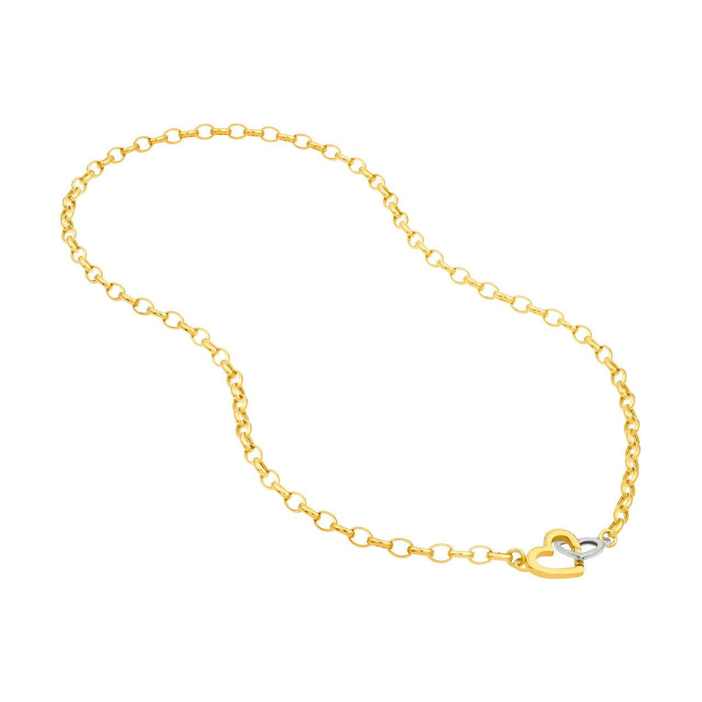14K Two Tone Gold Interlocking Heart Pendant Necklace