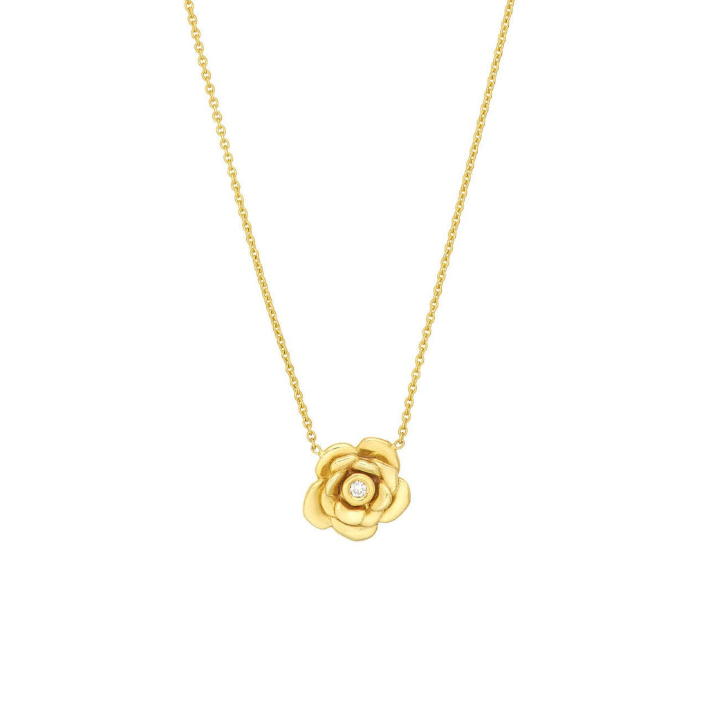 14K Gold Diamond Rose Pendant Necklace