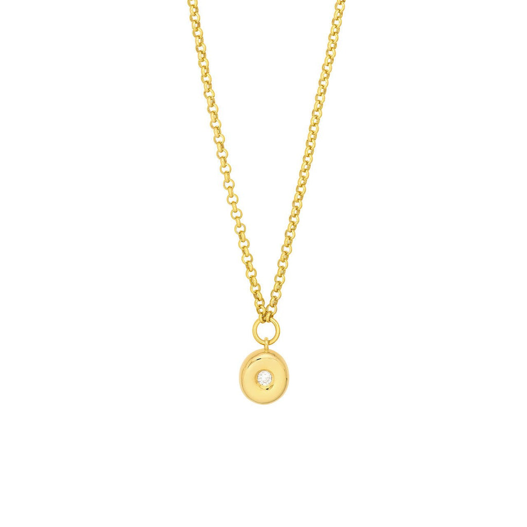 14K Gold Diamond Puff Charm Pendant Roll Necklace