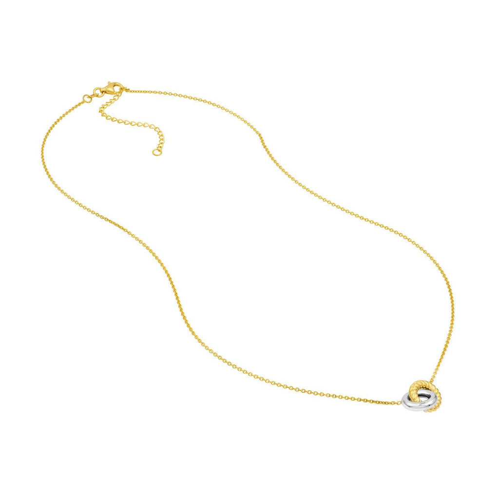 14K Two Tone Gold Interlocking Ring Pendant Necklace