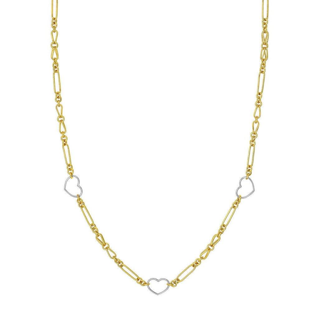 14K Two Tone Gold Heart and Link Station Necklace