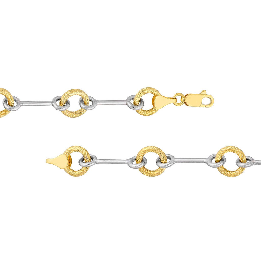 14K Two-Tone Gold Textured Alternating Link Necklace