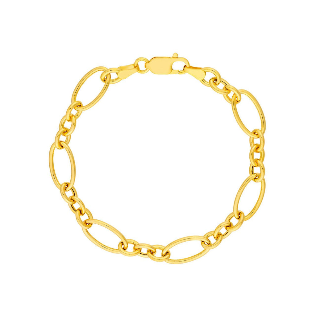 14K Gold Figaro Style Rolo Chain Bracelet
