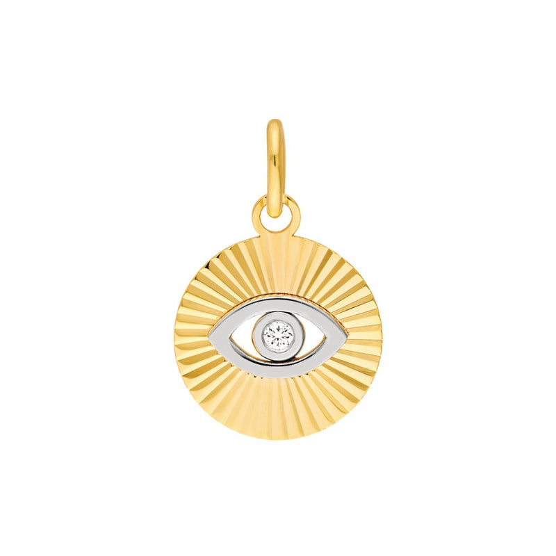 14K Two-Tone Gold Fluted Evil Eye Pendant