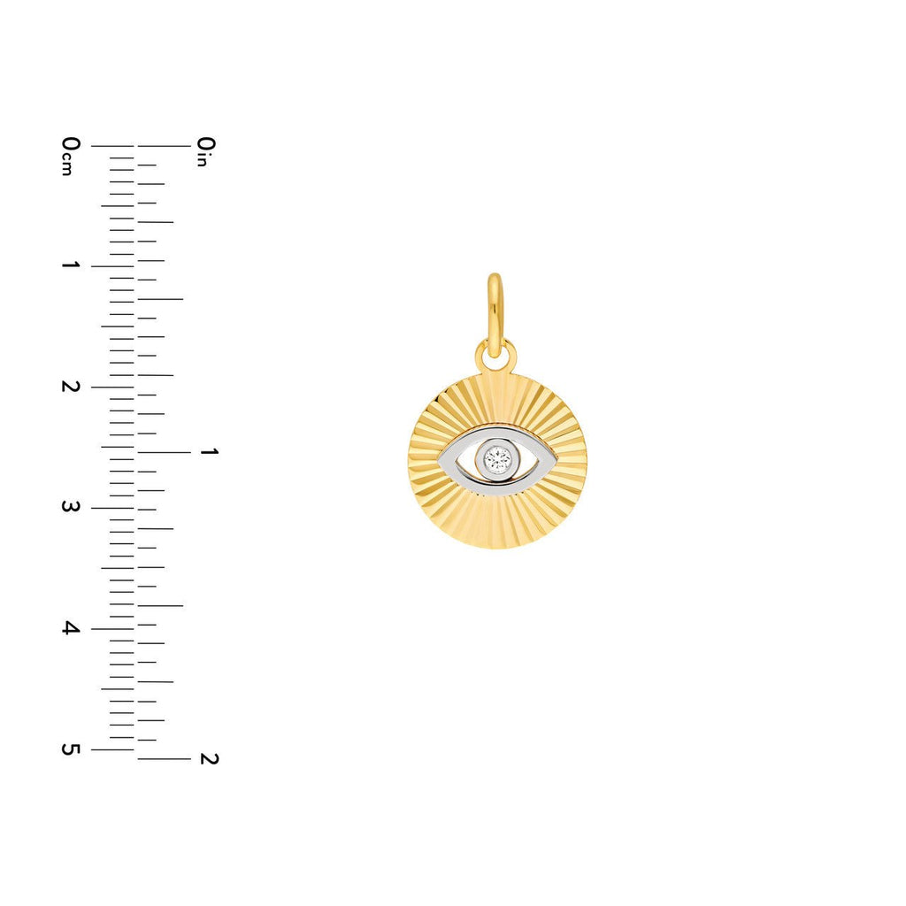 14K Two-Tone Gold Fluted Evil Eye Pendant
