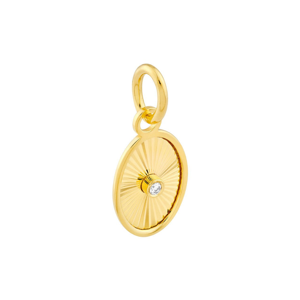 14K Gold Framed Fluted Diamond Oval Pendant