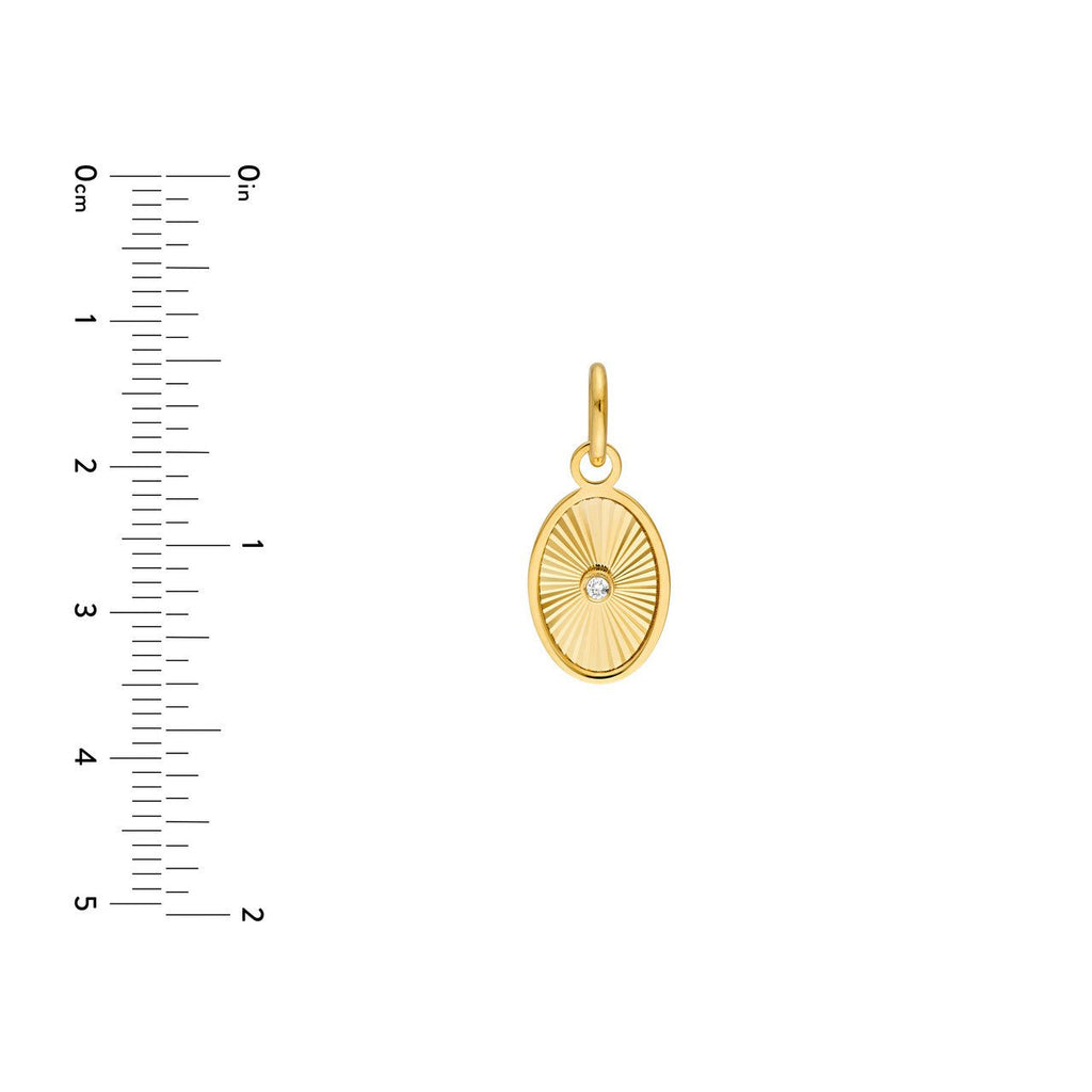 14K Gold Framed Fluted Diamond Oval Pendant