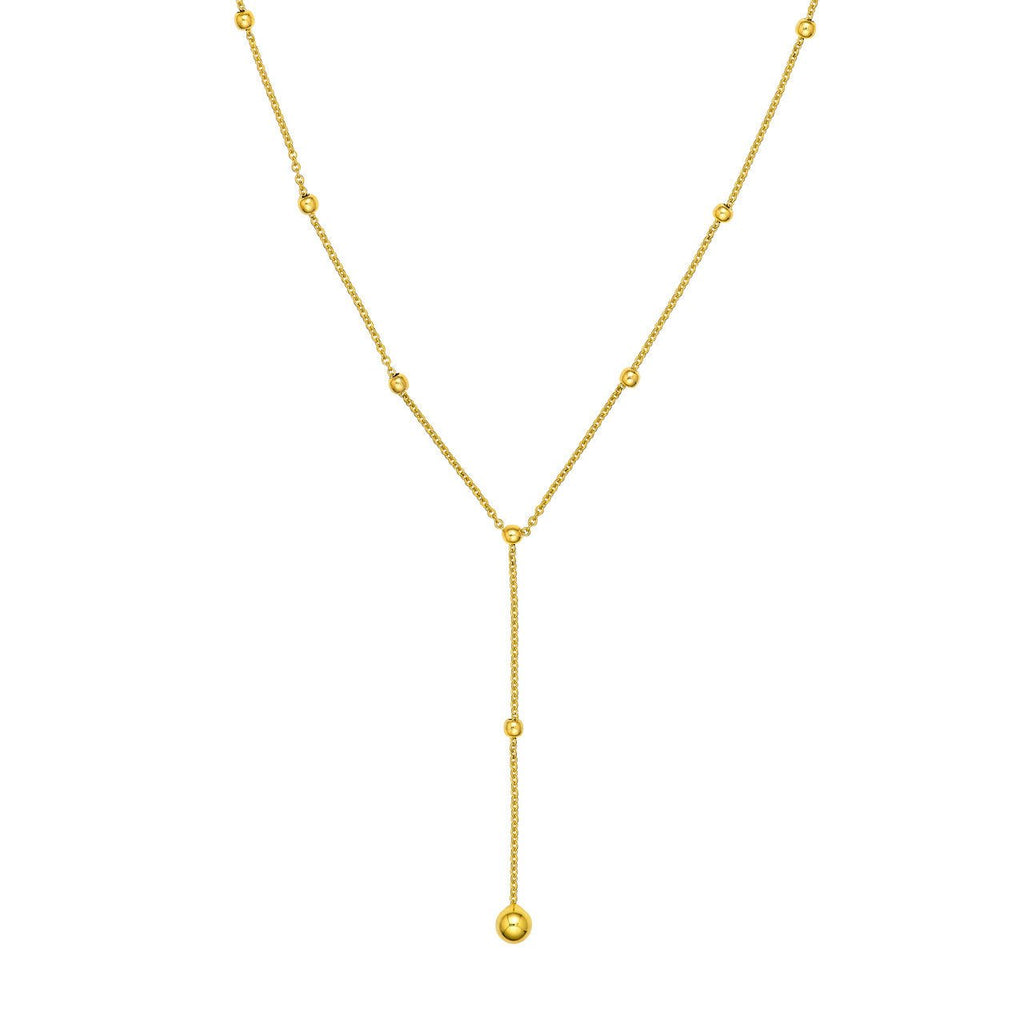 14K Gold Beaded Lariat Necklace