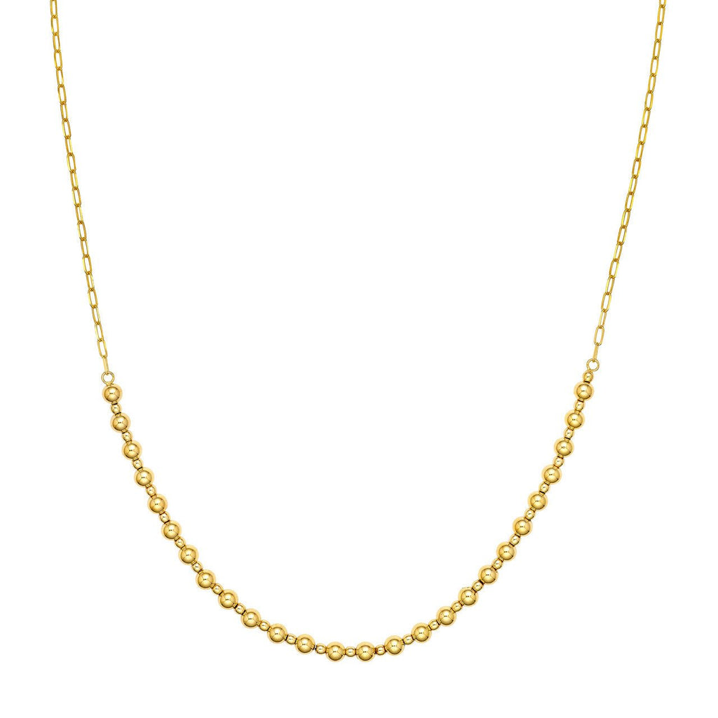 14K Gold Paperclip Alternating Bead Necklace