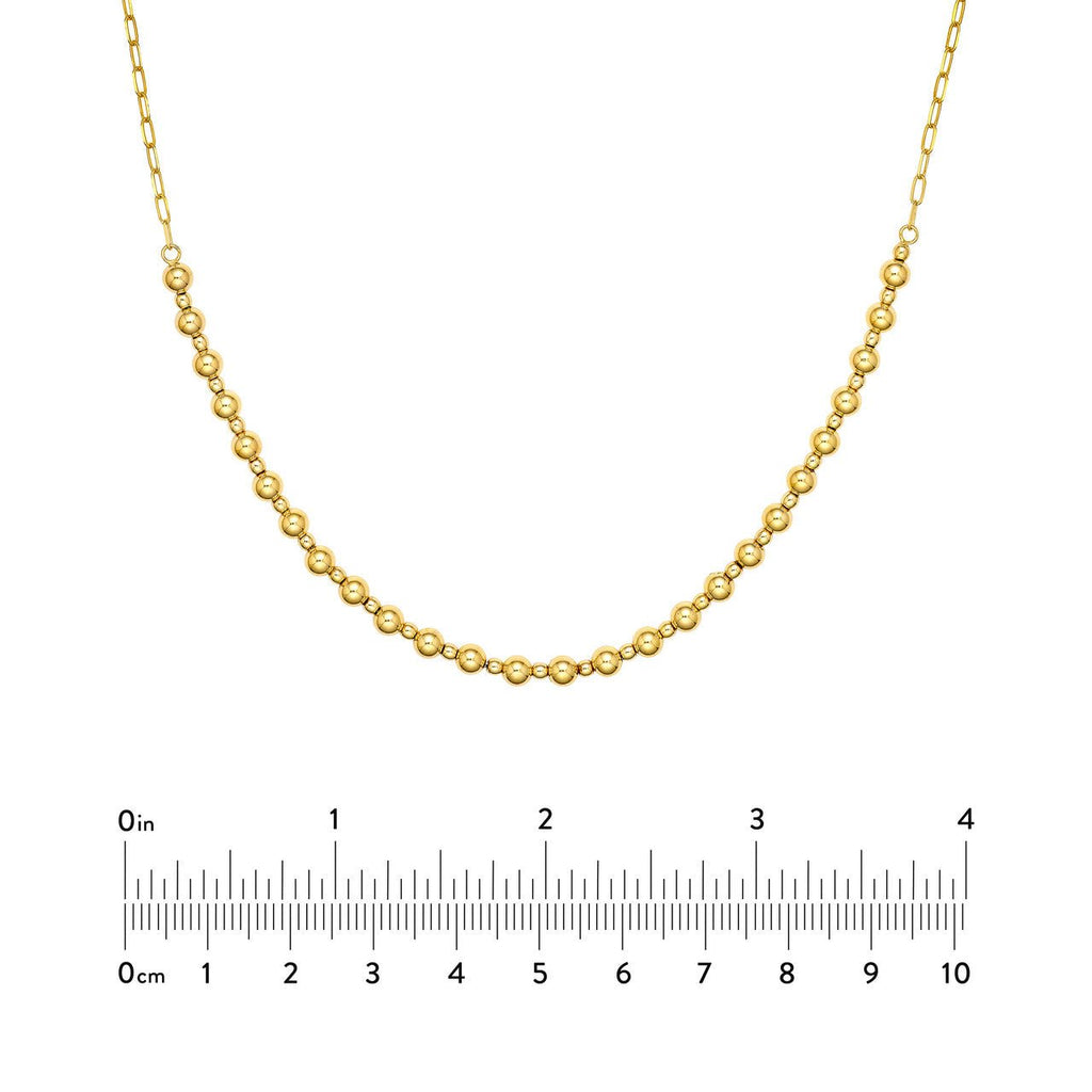 14K Gold Paperclip Alternating Bead Necklace