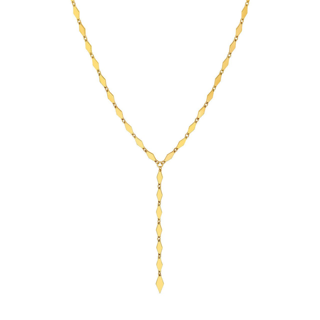 14K Gold Mirror Diamond Shape Link Lariat Necklace