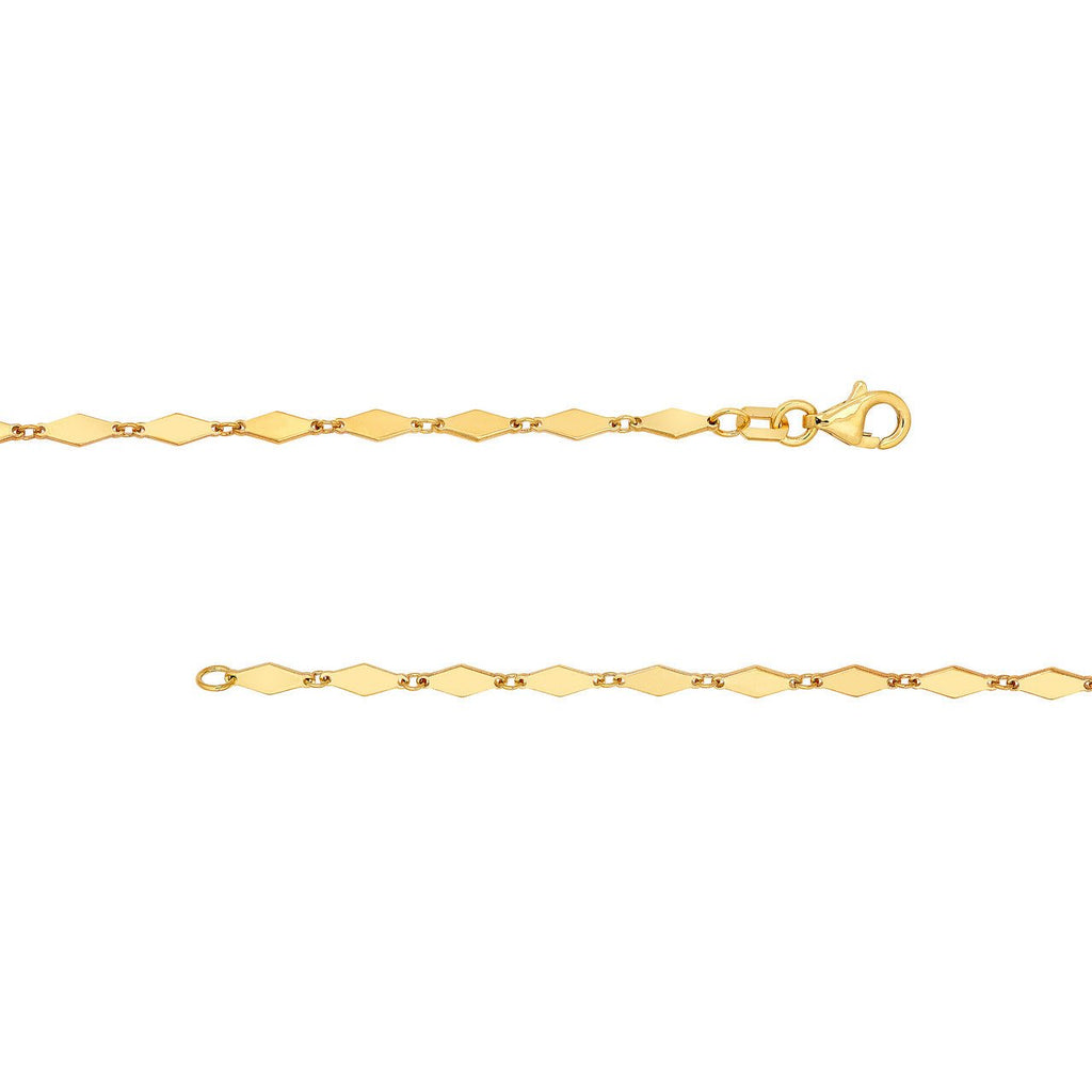 14K Gold Mirror Diamond Shape Link Lariat Necklace