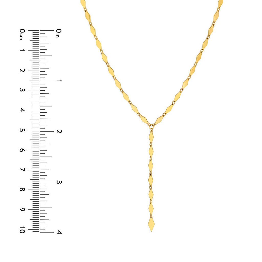 14K Gold Mirror Diamond Shape Link Lariat Necklace