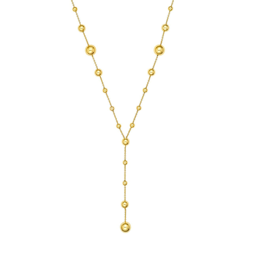 14K Gold Graduated Bead Lariat Necklace